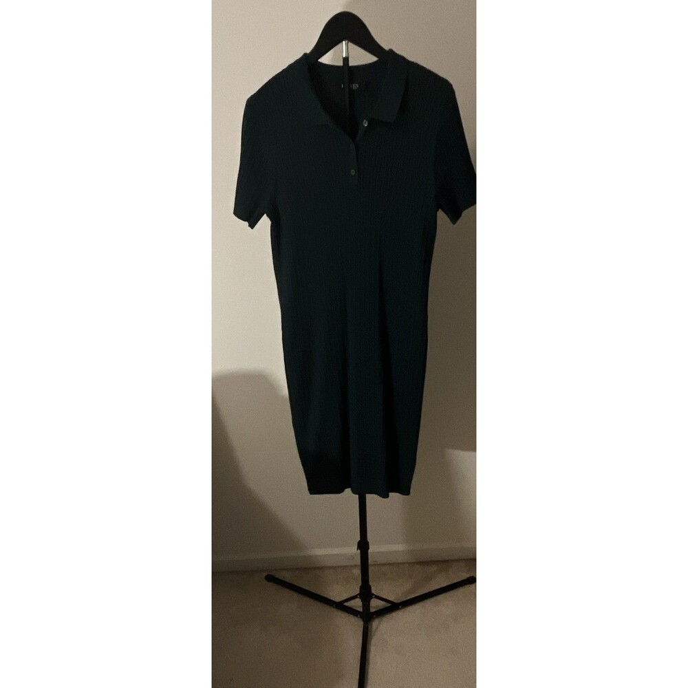 Lauren Ralph Lauren Green Solid Knit Shirt Dress Collared Button Midi XL